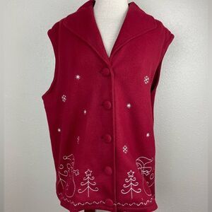 Pre-Owed Collections Etc. Womens Red Embroidered Snowman Vest Size XL